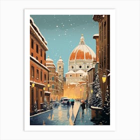 Winter Travel Night Illustration Florence Italy 2 Art Print