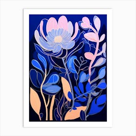 Blue Flower Illustration Protea 3 Art Print