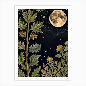 Moon And Stars Style William Morris 2 Art Print Art Print