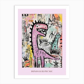 Abstract Pink Blue Graffiti Style Dinosaur Picnic 2 Poster Art Print