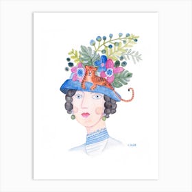Woman With Tiger Hat Art Print