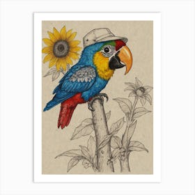 Parrot With Sunflower Art Print