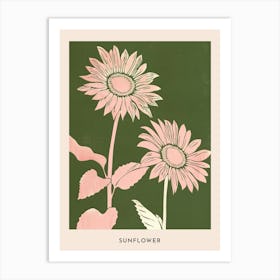 Pink & Green Sunflower 3 Flower Poster Art Print