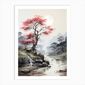 Shirakawa Go In Gifu, Japanese Brush Painting, Ukiyo E, Minimal 2 Art Print