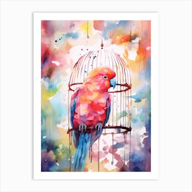 Watercolour Bird And Birdcage 2 Art Print