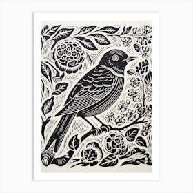 B&W Bird Linocut Bluebird 2 Art Print