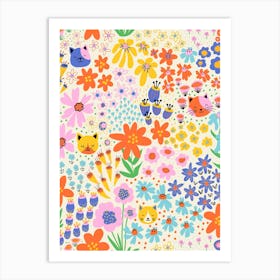 Flowers And Kittens Cute Kids Art Print