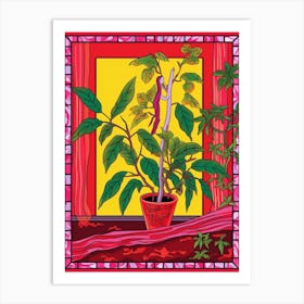 Pink And Red Plant Illustration Croton Norma 2 Art Print