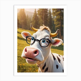 Cartoon Cow With Glasses 1 Art Print