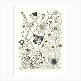 Flower With Bees 2 William Morris Style Art Print