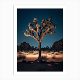  Photograph Of A Joshua Tree At Night  In A Sandy Desert 2 Art Print