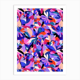 Abstract Flowers - Navy Purple Orange Art Print