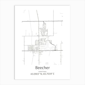 Beecher,United States Minimalist Map Art Print