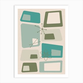 Mid Century Abstract Blocks 18 Teal, Aqua, and Green Art Print