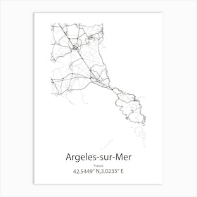 Argeles Sur Mer,France Minimalist Map Art Print