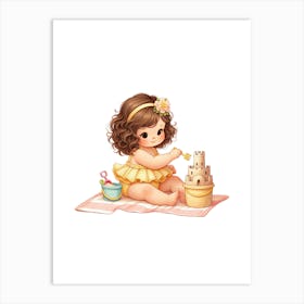 Little Girl Playing With Sand Castle Art Print