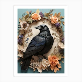 Crow In A Wreath 2 Art Print