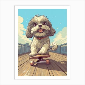 Shih Tzu Dog Skateboarding Illustration 4 Art Print