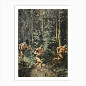 Men Running Redwoods 1 Fy V Art Print