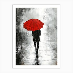 A Man with a Red Umbrella in the Rain 6 Art Print