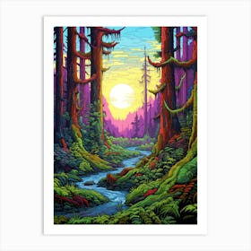 Hoh Rainforest Pixel Art 3 Art Print