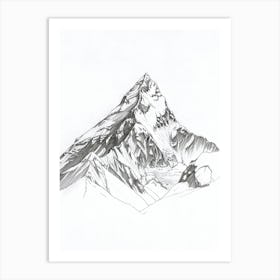 Mount Everest Nepaltibet Line Drawing 3 Art Print