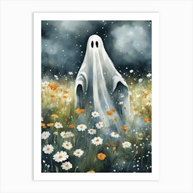 Sheet Ghost In A Field Of Flowers Painting (19) Art Print