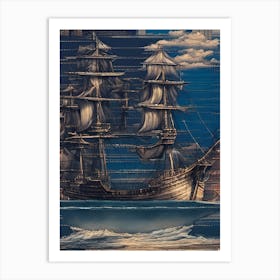 Pirate Ship In The Sea Art Print