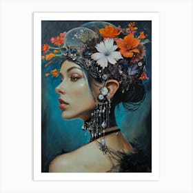 Woman With Flowers On Her Head 1 Art Print