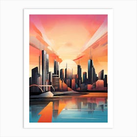 Cityscape At Sunset Art Print