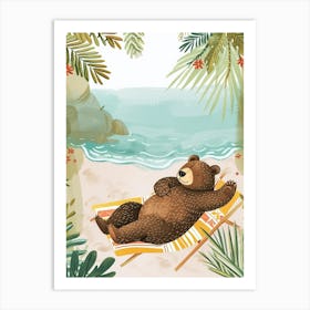 Brown Bear Relaxing In A Hot Spring Storybook Illustration 1 Art Print