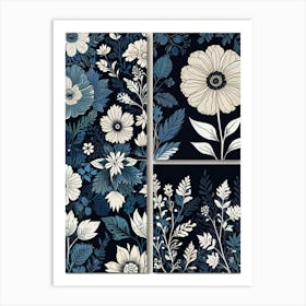 Blue And White Floral Wall Art Art Print