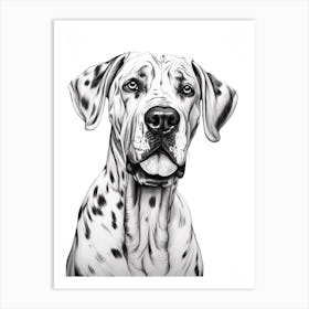 Great Dane Dog, Line Drawing 4 Art Print