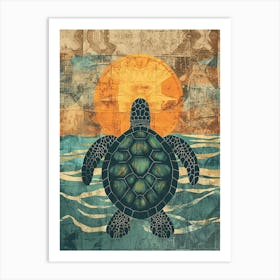 Sea Turtle Collage In The Sunset 1 Art Print