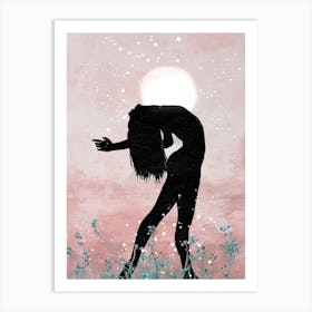 Moonlit Silhouette Dance – Minimalist Floral Dance Art Art Print