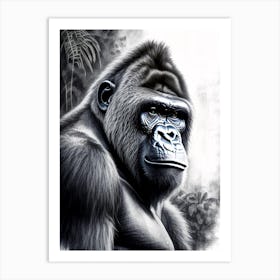 Gorilla With Graffiti Background Gorillas Greyscale Sketch 1 Art Print