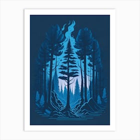 A Fantasy Forest At Night In Blue Theme 10 Art Print