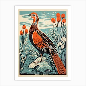 Vintage Bird Linocut Pheasant 4 Art Print