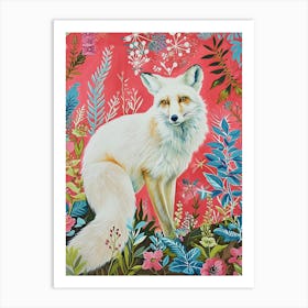 Floral Animal Painting Arctic Fox 1 Art Print