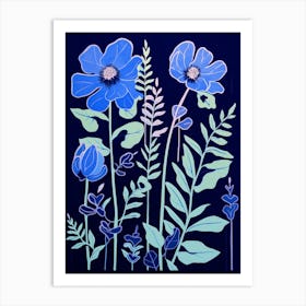 Blue Flower Illustration Aconitum 3 Art Print