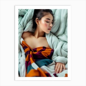 Asian Woman Sleeping In Bed Art Print