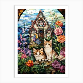 Mosaic Of Cats In Front Of A Medieval Barn Art Print