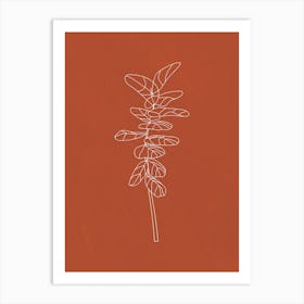 Line Art Leaf, Botanical Terracotta Art Print