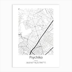 Psychiko,Greece Minimalist Map Art Print