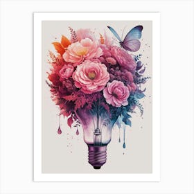 Light Bulb With Flowers Art Print