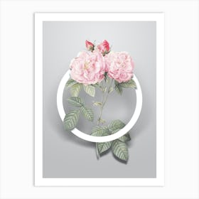 Vintage Italian Damask Rose Minimalist Floral Geometric Circle on Soft Gray Art Print