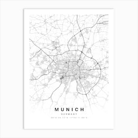 Munich Germany White Map Art Print