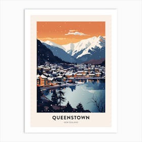 Winter Night  Travel Poster Queenstown New Zealand 3 Art Print