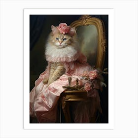 Cat At A Vanity Table Rococo Style 1 Art Print