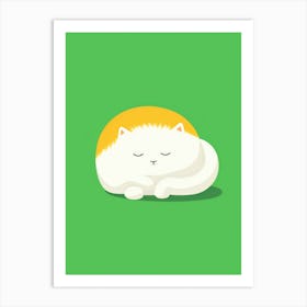 Cat Sleeping On Green Background 1 Art Print